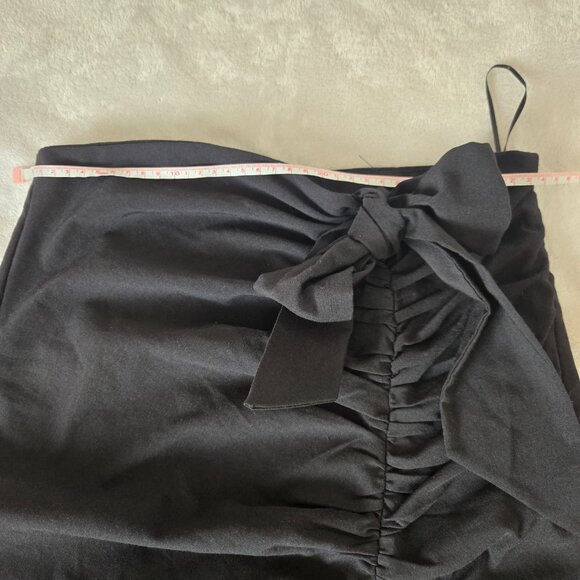 ZARA Black Ruched Midi Skirt with Tie Waist accent & Front Slit size M NWT - Picture 10 of 11